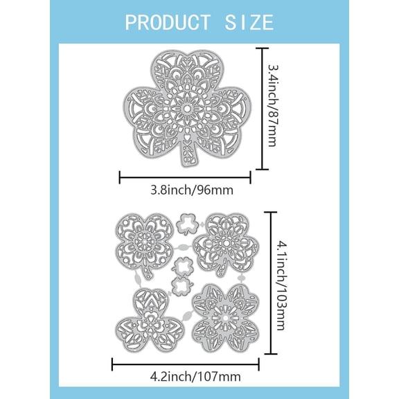 2Pcs Saint Patrick's Day Shamrock Metal Die Cuts Clover DIY Craft Template Stencil Decorative Embossing Paper Card for Photo Album Making Scrapbooking Decor 96~107x87~103x0.8mm