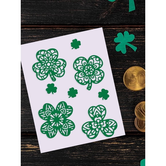 2Pcs Saint Patrick's Day Shamrock Metal Die Cuts Clover DIY Craft Template Stencil Decorative Embossing Paper Card Stainless Steel Color