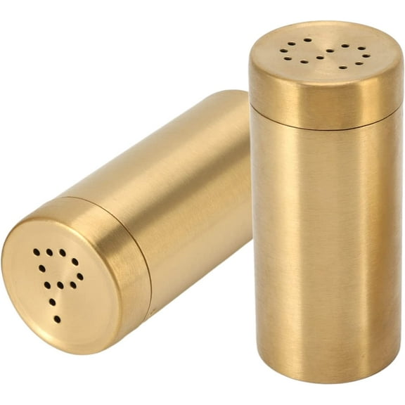 2Pcs Salt and Shakers Set, 7 Ounce Stainless Steel Salt and Dispenser Gold Jar Rustproof Seasoning Bottle Easy Filling Salt and Shakers for Modern Home Kitchen