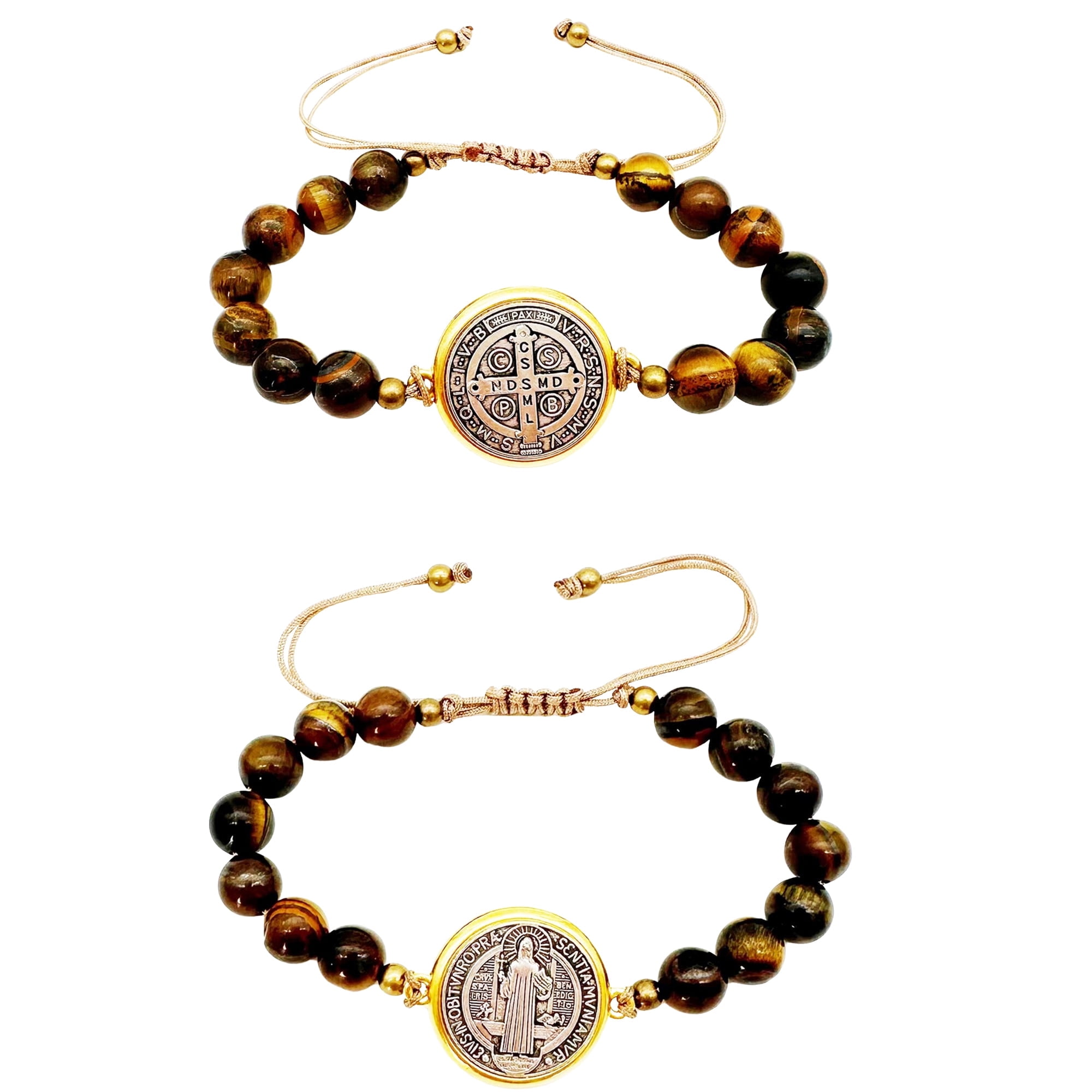 2-Pack San Benito Bracelets With Saint Benedict Medal - Adjustable, Catholic Gift For Men & Women