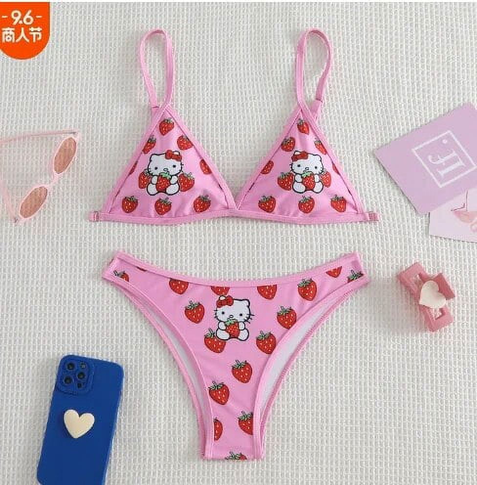 2Pcs Sanrio Hello Kitty Bikini Set Cute Cartoon Y2K Summer Beach Soft ...