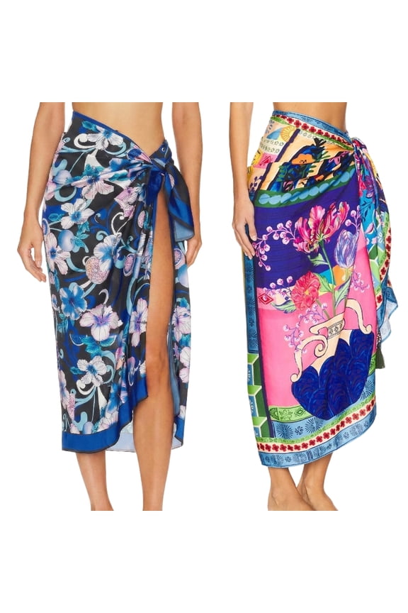 2Pcs Sarong Beach Coverups for Women, Long Chiffon Bikini Sheer Wrap Skirt for Swimsuit Poolside Summer Vacation