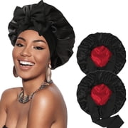 2Pcs Satin Bonnet for Sleeping Cap Double Layer Hair Bonnet with Elastic Tie Band for Curly Hair Night Cap