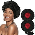 thumbnail image 1 of 2Pcs Satin Bonnet Silk Bonnet for Sleeping Silk Sleep Cap Double Layer Hair Bonnet with Elastic Tie Band for Curly Hair Night Cap, 1 of 1