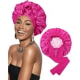thumbnail image 1 of 2Pcs Satin Bonnet Silk Bonnet for Sleeping Silk Sleep Cap Double Layer Hair Bonnet with Elastic Tie Band for Curly Hair Night Cap, 1 of 7