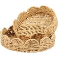 thumbnail image 1 of 2Pcs Scalloped Basket Scalloped Edge Round Tray Hand Woven Basket Decorative Braided Serving Tray Table Trays for Coffee Table Home Decor, 1 of 11