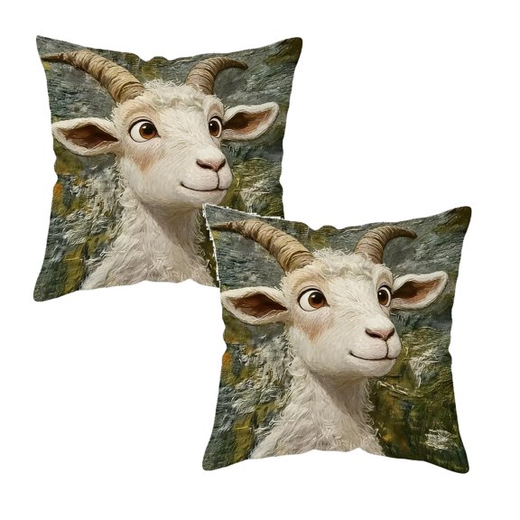 2Pcs Screaming Goat Pillow Cover,17.7X17.7 In Funny Goat Pillow Case, 2D Flat Printed Crazy Animal Graphic Cushion Cover, Fun Couch Decoration, Sofa Cushion Shell, Home Dorm Accessor