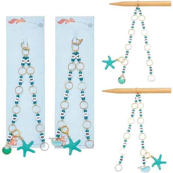 2Pcs Sea Animal Knitting Row Counter Chains 2Pcs Starfish Stitch Markers Alloy Enamel Pendant Row Counting Accessories