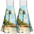 thumbnail image 1 of 2Pcs Sea Beach Hand Towels with Hanging Loop Ocean Lighthouse Hanging Towel for Kitchen Bathroom Microfiber Absorbent Hand Tie Towels Soft Thick Tea Dish Washcloth for Washroom Women Gift, 1 of 7