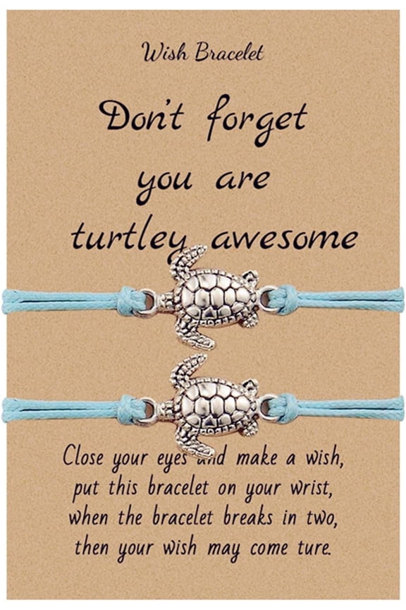 2Pcs Sea Turtle Anklet Bracelets Set Handmade Boho Silver Turtle Ocean Animal Inspirational Adjustable String Bracelet with Card for Men Women BFF Couples Bohemian Summer Hawaiian Beach  Jewelry