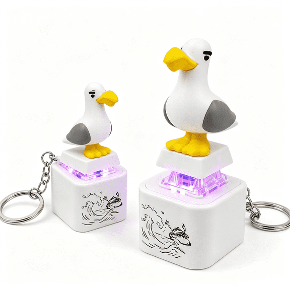 2Pcs Seagull Mine Keychain, Sound Button Keychain with Real Sound & LED Light, Rechargeable Portable Animal Fidget Clicker Keychains, Funny Interactive Gift for Friends & Family