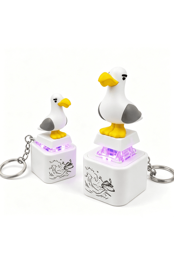 2Pcs Seagull Mine Keychain, Sound Button Keychain with Real Sound & LED Light, Rechargeable Portable Animal Fidget Clicker Keychains, Funny Interactive Gift for Friends & Family