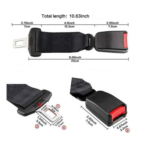 2Pcs Seat Belt Extender, Car Safety Seatbelt Extenders, 9in Extension Safety Adjustable Clip Buckle Universal, Black