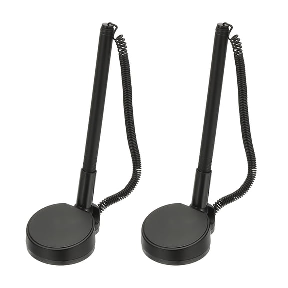 2Pcs Secure Pen with Adhesive Chain and Security Pen Holder, Reception Counter Pens Desktop Pen Black Ink Refills for Desk Workplace Office Home Supplies Round Base, Black