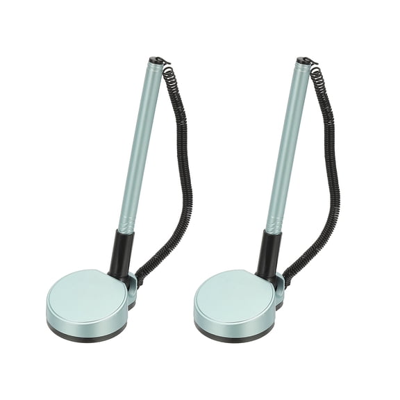 2Pcs Secure Pen with Adhesive Chain and Security Pen Holder, Reception Counter Pens Desktop Pen Black Ink Refills for Desk Workplace Office Home Supplies Round Base, Cyan