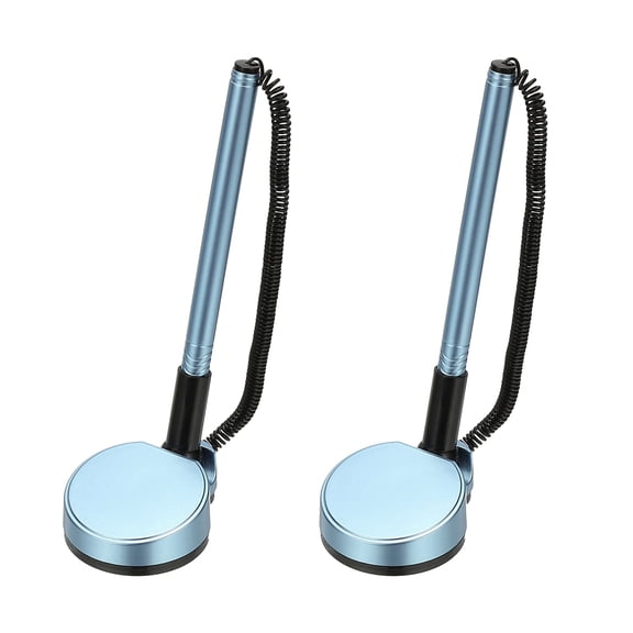 2Pcs Secure Pen with Adhesive Chain and Security Pen Holder, Reception Counter Pens Desktop Pen Black Ink Refills for Desk Workplace Office Home Supplies Round Base, Blue