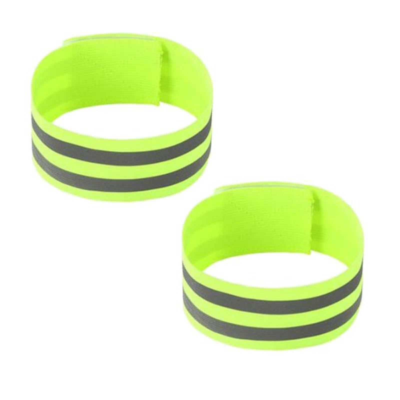 2Pcs Self-Adhesive Reflective Bands Magic Stickers Fastener Tapes Safety Leg Straps Strips for Bike Bicycle-Fluorescent Green