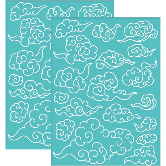 2Pcs Self-Adhesive Silk Screen Printing Stencil Cloud Pattern Mesh Transfers Stencil Abstract Clouds Silk Screen Stencil
