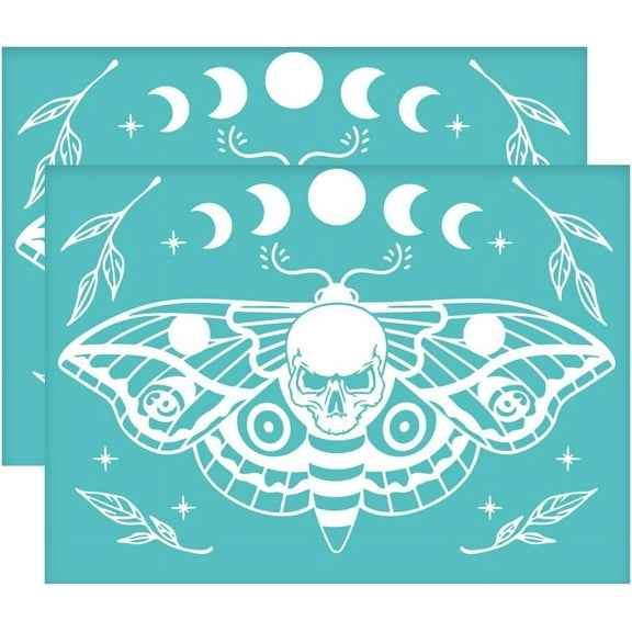 2Pcs Self-Adhesive Silk Screen Printing Stencil - Moon Phase Pattern Mesh Transfers Moth