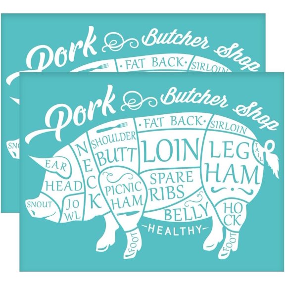 2Pcs Self-Adhesive Silk Screen Printing Stencil Pig Distribution Map Silk Screen Stencil Cattle Butcher Shop Pork Mesh Transfer Stencils 11x8.6 Inch