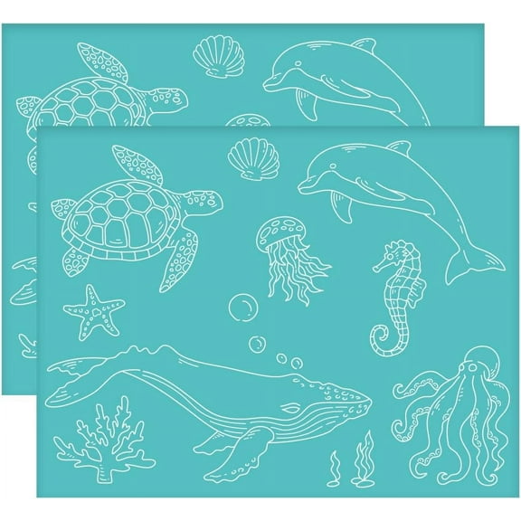 2Pcs Self-Adhesive Silk Screen Printing Stencil Sea Animal Silk Screen Stencil Sea Turtle Whale Reusable