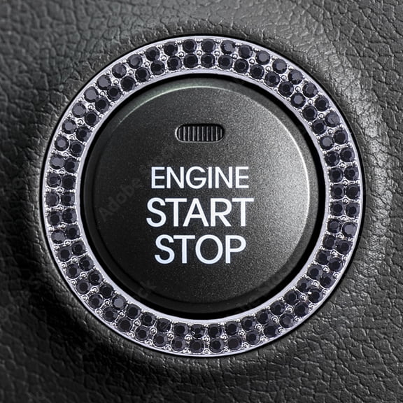 2Pcs Self Adhesive Zinc Alloy with Rhinestone Car Stickers Bling Auto Start Engine Ignition Button Knob Ring Silver Stickers DIY Car Decorations Jet