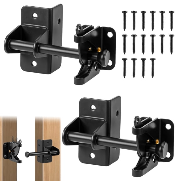 2Pcs Self Locking Gate Latch for Wooden Fence Galvanized Carbon Steel Post Mount Automatic Gravity Privacy Fence Gate Latch with Screw for Outdoor Pool Backyard