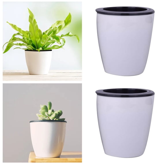 2Pcs Self-Watering Plastic Flower Pots Dual-Tone Indoor Planters For All Houseplants(White-11Cm)