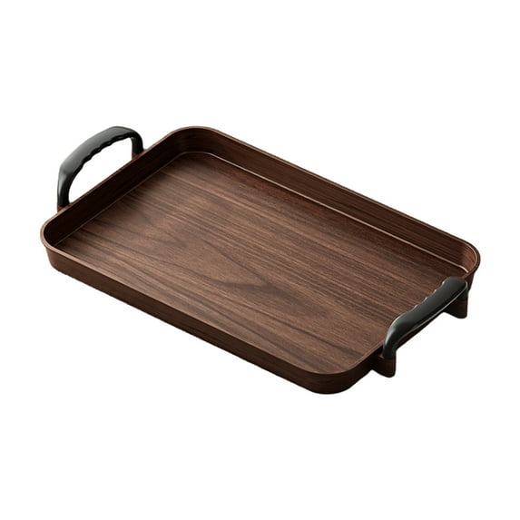2Pcs Serving Tray with Handles, 13x8 Inch Living Room Serving Tray, Brown PVC Tray with Armrests for Teacups Snacks Fruit
