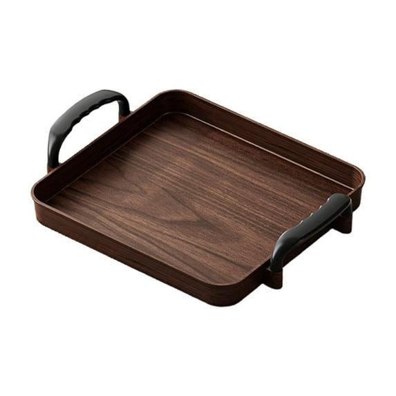 2Pcs Serving Tray with Handles, 9x8 Inch Living Room Serving Tray, Brown PVC Tray with Armrests for Teacups Snacks Fruit