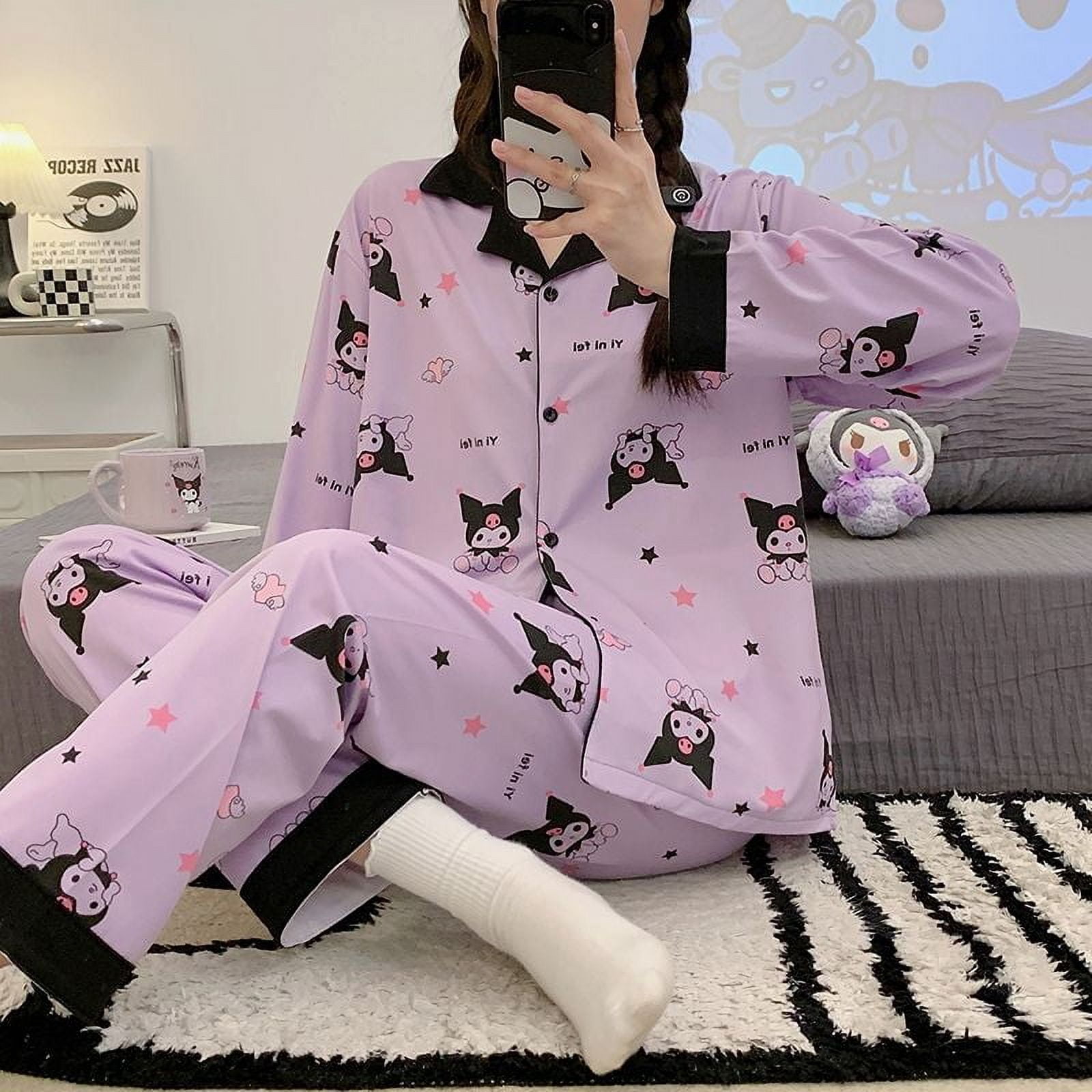 2Pcs/Set 2025 New Kuromi Pajamas Suit Sanrio Anime Women's Cute ...