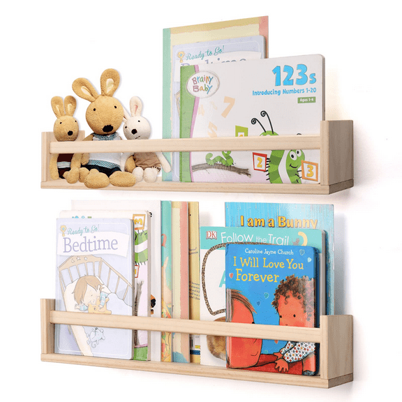 2Pcs/Set 24" Wood Wall Mounted Floating Shelves Storage Shelving Nursery Bookshelf For Living Room, Dining Room, Office, Bedroom