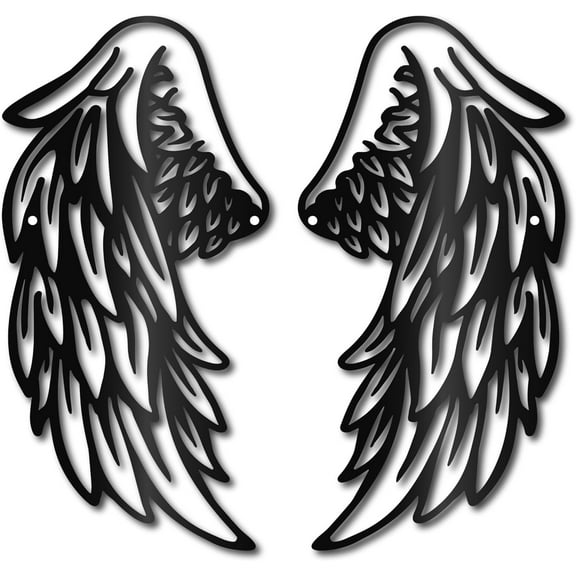 2Pcs/Set Angel Wings Metal Wall Art Decor Black Wall Signs Christmas Iron Hanging Metal Ornament Wall Sculpture for Balcony Garden Home Office Living Room Bedroom Decoration 11.8x5.9Inch diy