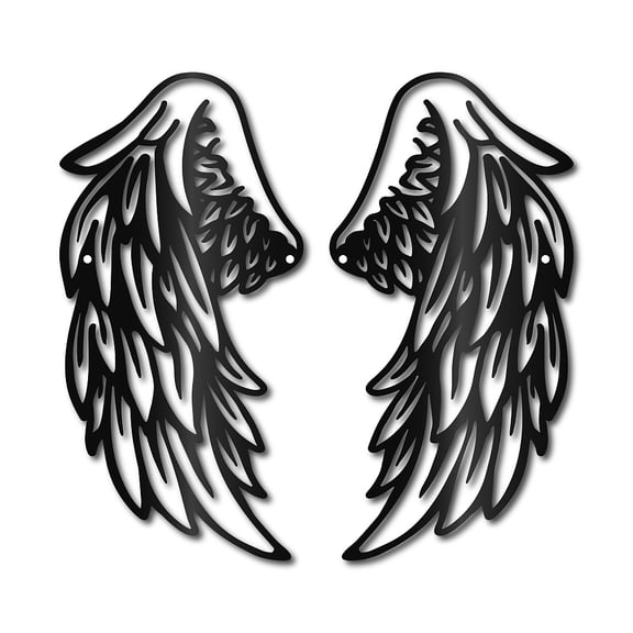 2Pcs/Set Angel Wings Metal Wall Art Decor Black Wall Signs Christmas Iron Hanging Metal Ornament Wall Sculpture for Balcony Garden Home Office Living