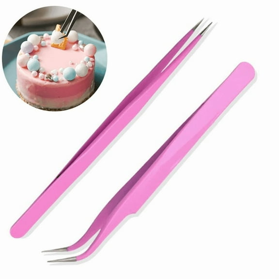 2-Pack Precision Stainless Steel Tweezers – Angled Tip Tools for Cake Decorating, Pastry, Crafts & Delicate Tasks