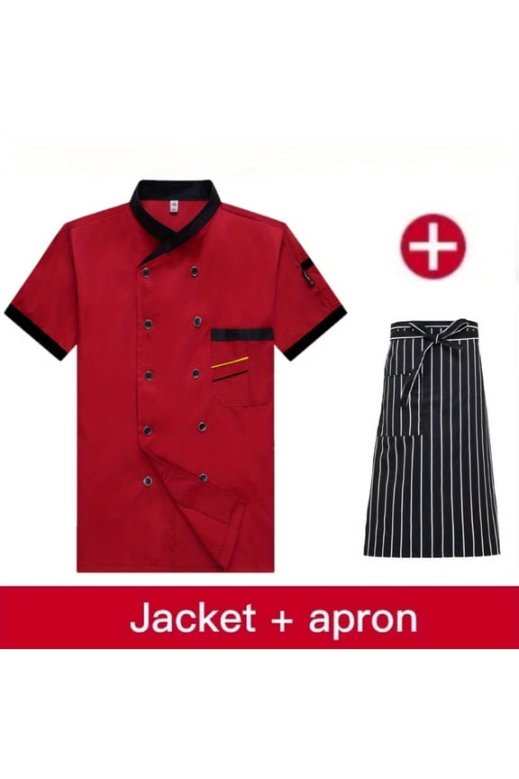 2Pcs Set with Apron Chef Uniform Long-sleeved Catering Hotel Work Clothes Men and Women Chef Uniforms Western Restaurant Hotel Chef Overalls Long-sleeved Breathable