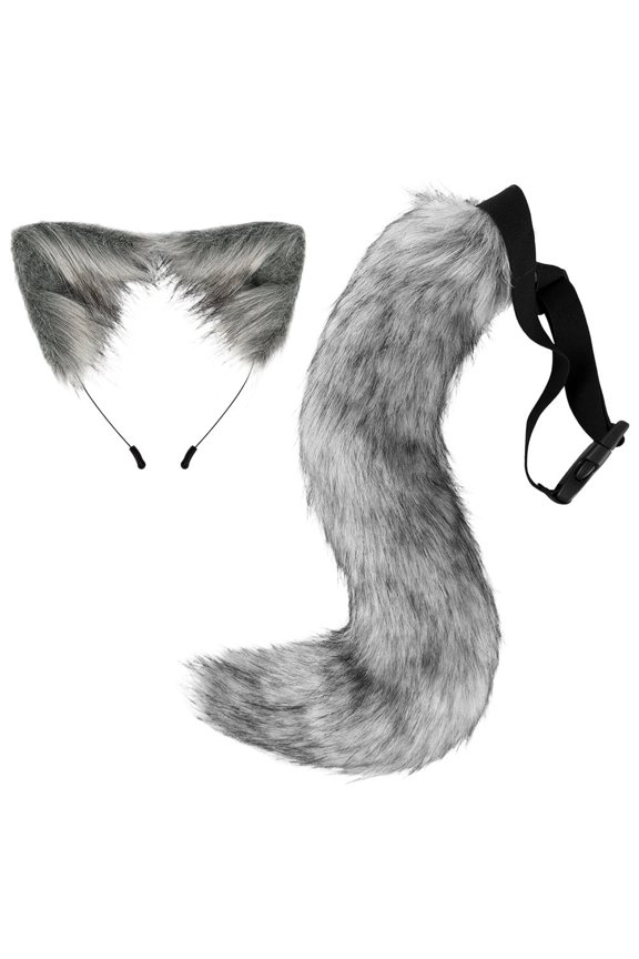 2Pcs/Set Cat Shape Ears Headband Set with Long Tail for Animal Theme Party