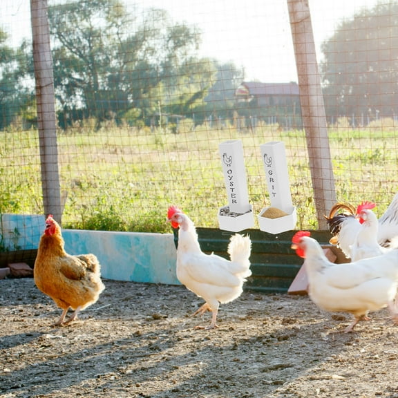 2Pcs Set Chicken Grit and Oyster Shell Feeder with Lid Double Bucket Design Precise Classification Auto Drop for Chicken House