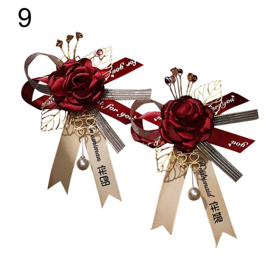 2Pcs/Set Chinese Wedding Corsages Romantic Bow Decor Alloy Traditional Bride Groom Brooches Pin for Wedding Engagement Anniversary