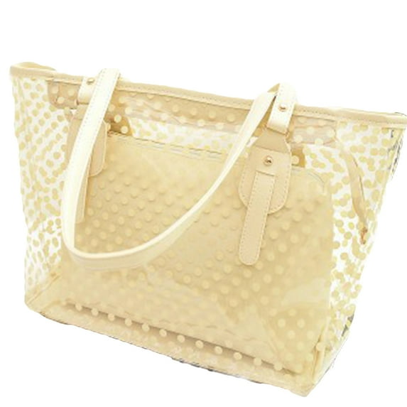 2Pcs/Set Cute Candy Color Polka Dot Clear Bags Beach Tote Shoulder Handbag Women Transparent Polka Dot Print Jelly Bag Shoulder Pouch Handbag Tote