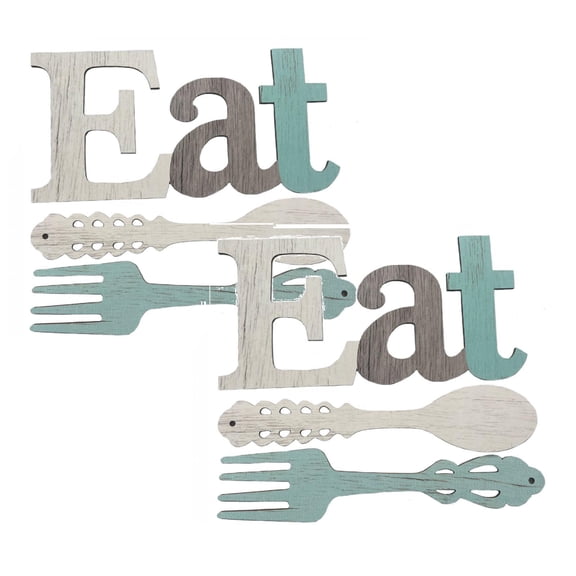 2Pcs Set Of Eat Sign Fork and Spoon Wall Wood Eat Decoration Cute Eat Letters for Kitchen and Home Decorative Hanging Wooden Letters Country Wall Art for Dining Room Hangs Home Decor Happy 2026!