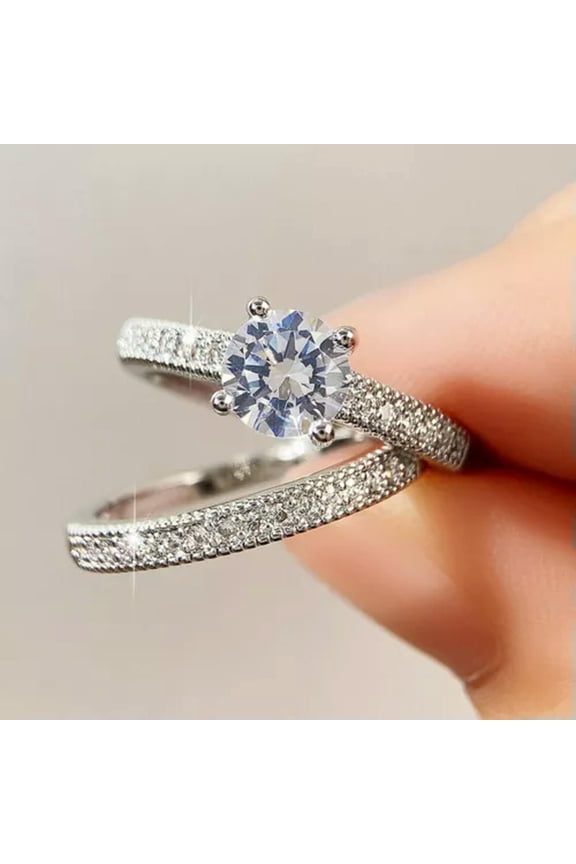 2Pcs/Set Fashion 925 Silver Rings Cubic Zircon Wedding Band Jewelry Sz 6-10