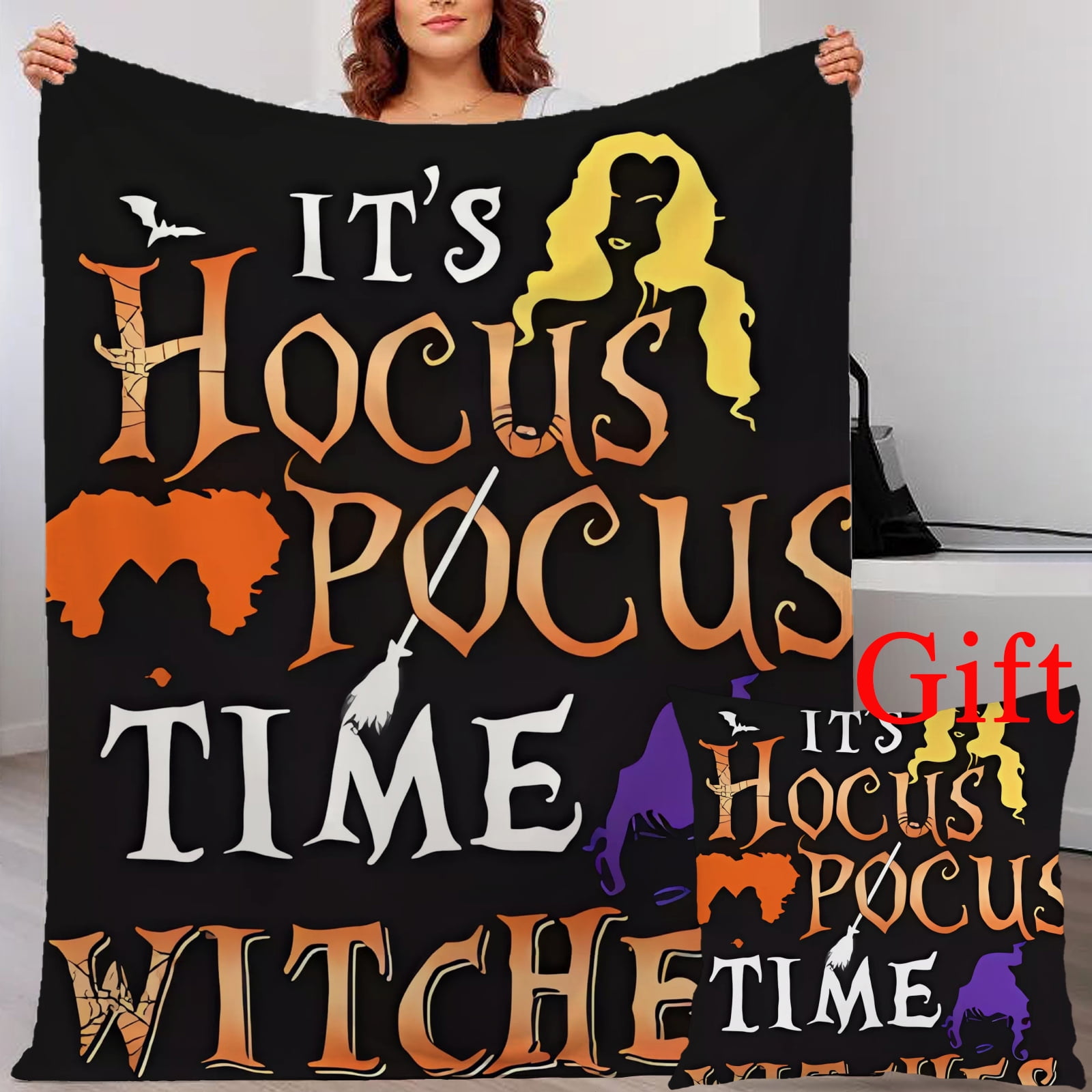 2Pcs/Set Hocus Pocus halloween blanket with Pillow Case Night Fleece