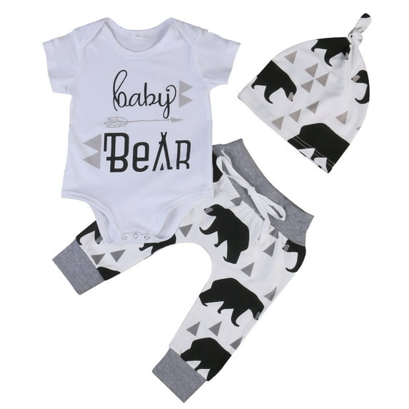 2Pcs/Set Infant Newborn Baby Boy Girl Outfit Baby Bear Romper+Long Pants+Hat Clothes Spring Summer Clothes