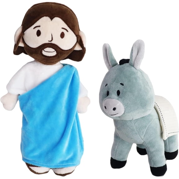 2Pcs/Set Jesus Rides A Donkey Plush Doll Stuffed Animal Christ Savior Christian Religious Classic Religious God Plushie Toy Gifts For Kids For Christening Religious Easter