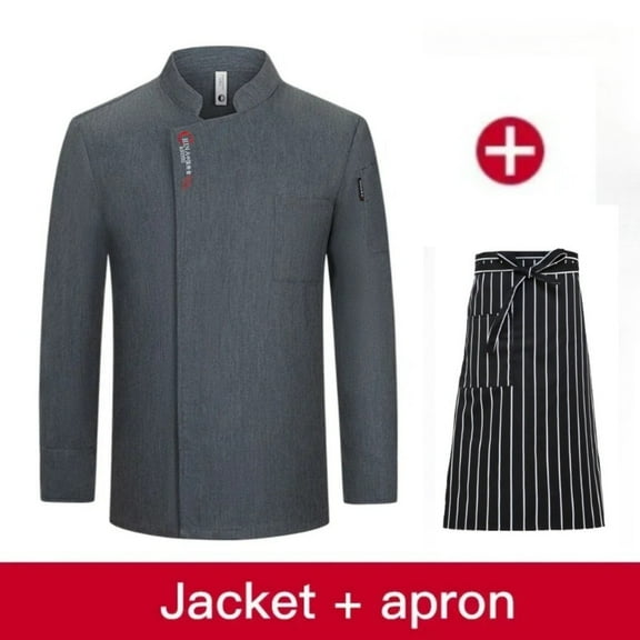 2Pcs Set Men Long Sleeve Chef Uniform Restaurant Chef Jacket with Apron Cook Coat Chef T-shirt Work Uniform Waiter Hotel Clothes