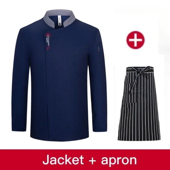 2Pcs Set Men Long Sleeve Chef Uniform Restaurant Chef Jacket with Apron Cook Coat Chef T-shirt Work Uniform Waiter Hotel Clothes