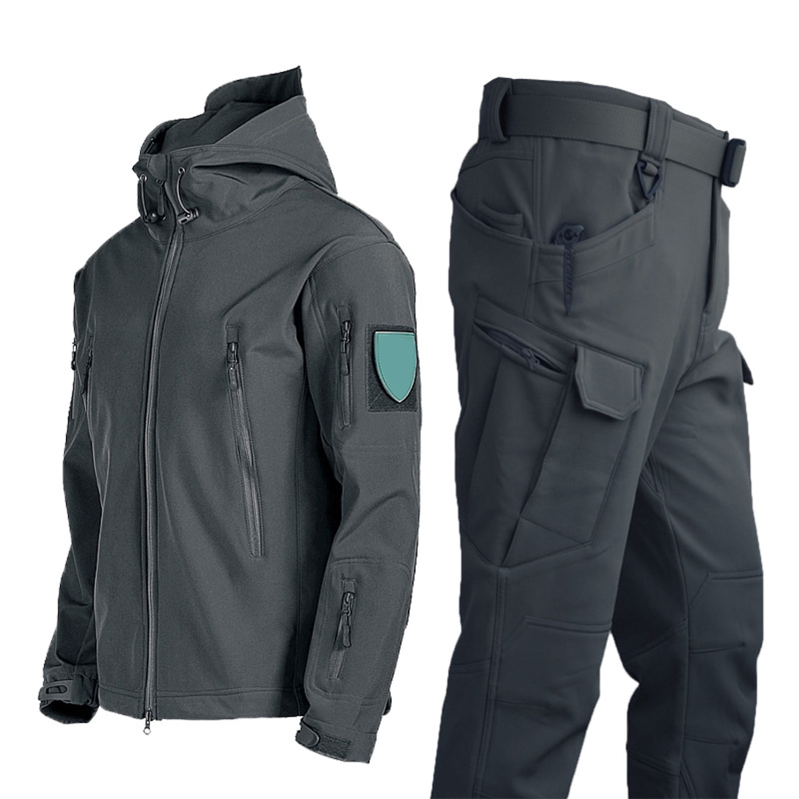 2Pcs/Set Men Thermal Jacket Pants Waterproof Fleece Lined
