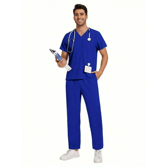 2Pcs Set Men's Scrubs Sets Uniform Work Set Male Dental Clinic Scrubs Uniforms V-Neck Tops Fashion Scrubs Nursing Clothes