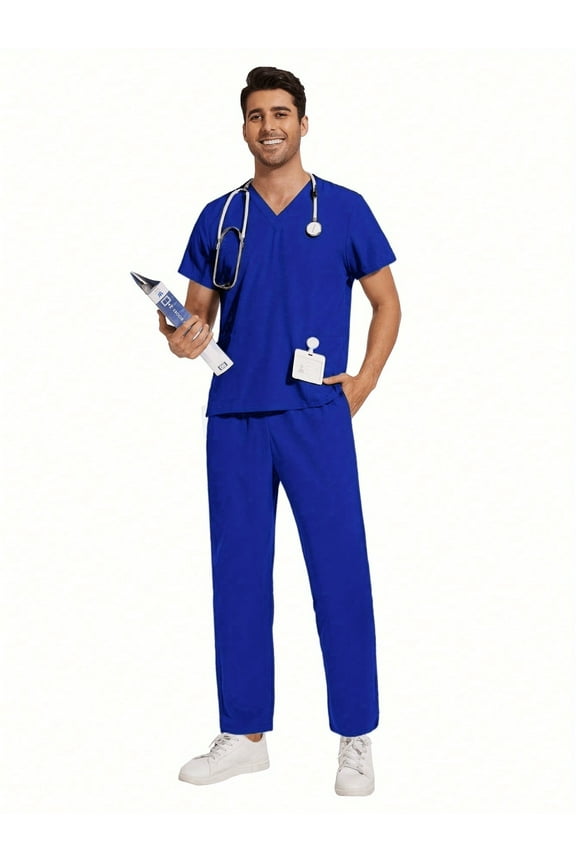 2Pcs Set Men's Scrubs Sets Uniform Work Set Male Dental Clinic Scrubs Uniforms V-Neck Tops Fashion Scrubs Nursing Clothes
